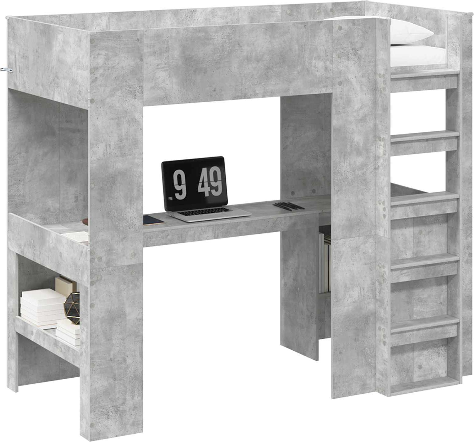 Etagenbettgestell mit Schreibtisch Beton Grau 100 x 200 cm