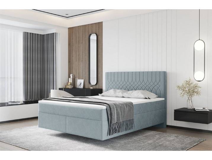 Fun Möbel Boxspringbett Schlafzimmerbett ROCIO Nr.4 Delux (Stoff Monolith, Hochwertiger Viscoschaum-Topper), Besonderheit ist die scheinbar schwebende Optik !