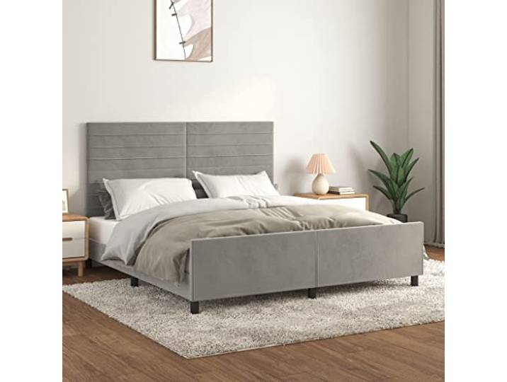 YNGBHFNOP Samt Höhenverstellbar Stützbeine Bettkopfteil Grau 180x200 cm Bettgestell mit Kopfteil Hellgrau 180x200 cm Samt Hohenverstellbar Stabil Holz Lattenrahmen Schlafzimmer Moebel Ohne Matratze