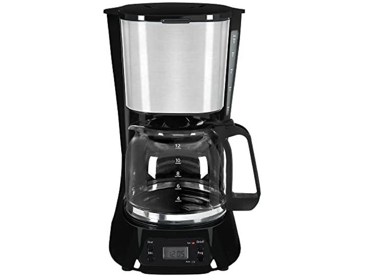 Exquisit KA 6119 isw Filterkaffeemaschine - 1,5L Kaffeemaschine mit Timer Glaskanne für 15 Tassen - 900W Leistung - Tropfstopp - LED-Display - Programmierbar mit Warmhalteplatte - Schwarz Silber