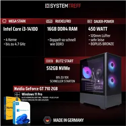 Systemtreff Office PC G254889 (512 GB, 16 GB, GeForce GT 710), PC, Schwarz