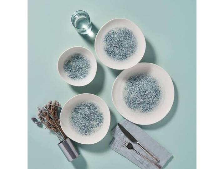 NORDIC SCHILLER Tafelservice Roden Series, 6 Personen, 24-tlg., Creme Bone Porzellan, Blaue Struktur, Essteller, Dessertteller, Tiefe Teller