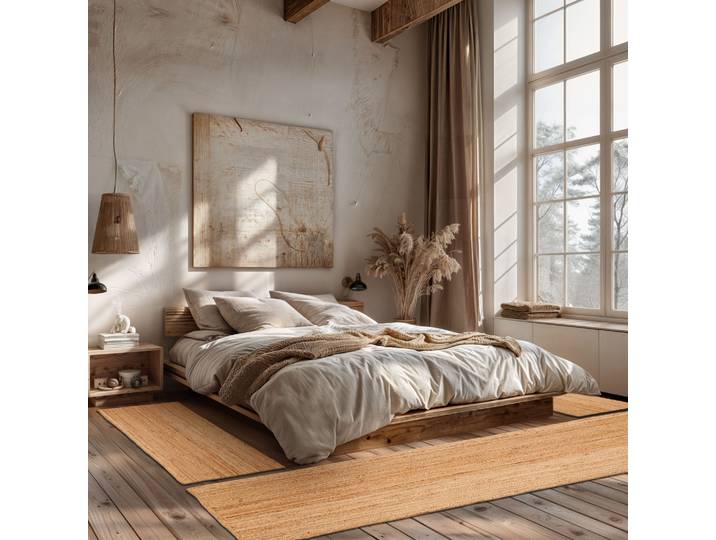 Bettumrandung Lola, handgeflochten , beige (natur), H:10mm, Obermaterial: 100% Jute, MYFLAIR MÖBEL & ACCESSOIRES, Bettumrandungen, Bettumrandung, Juteteppich, Wendeteppich, 100% Naturfaser, Boho-Style, Läufer-Set