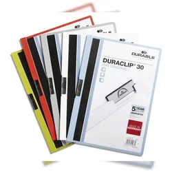 Durable 220000 Klemm-Mappe Duraclip Original 30 (für 1-30 Blatt A4), 25 Stück, farbig sortiert