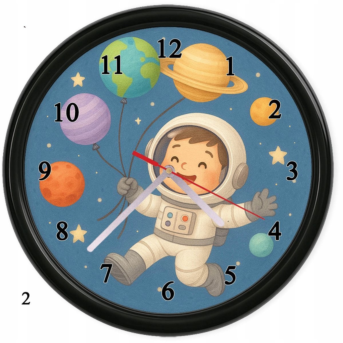 Merkloze Analoge Kinderwandklok met Ruimtethema en Personalisatiemogelijkheid