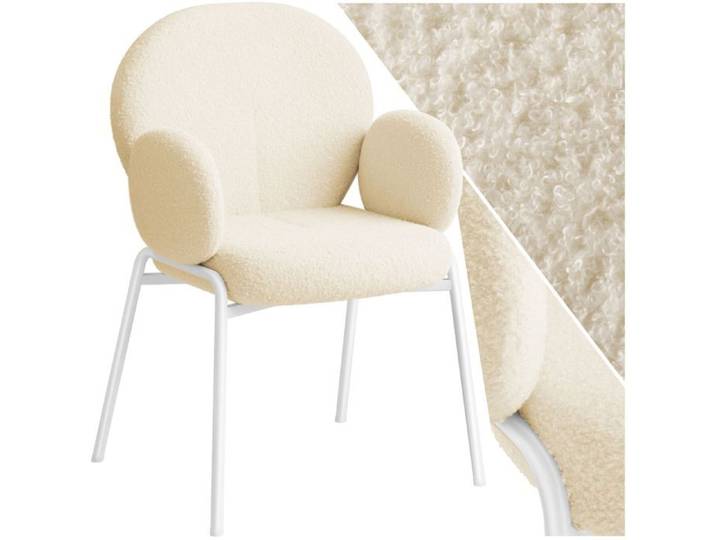 Chaise - TECTAKE - Fauteuil rembourré SCANDI avec tissu bouclette et pieds en acier style scandinave - Crème
