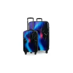 Suitline - 2er Kofferset, Kabinenkoffer 55cm + Großer Reisekoffer, Trolleys Hartschale glänzend , 4 Rollen,TSA, Neon Blue