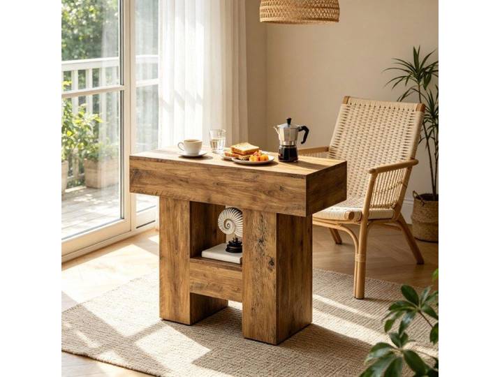 Table d'appoint étroite 80 x 30 cm en MDF marron avec niche ouverte style campagne