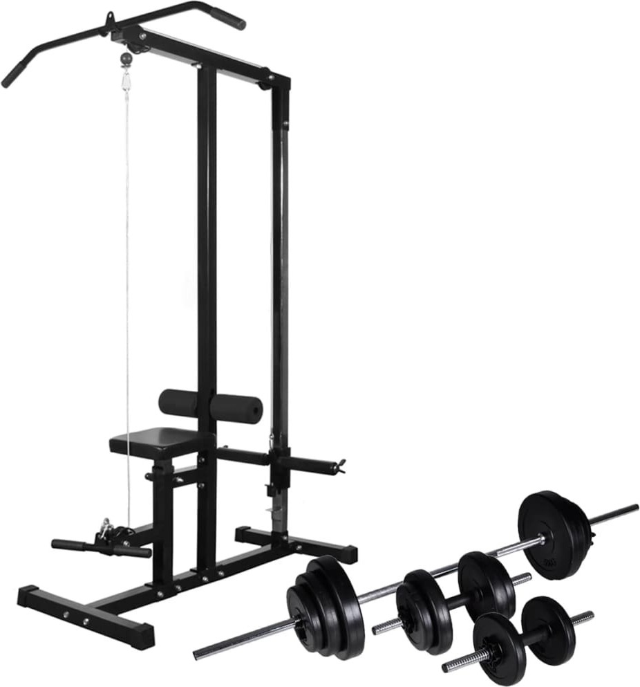Fitnessstation mit Langhantel und Kurzhantel Set 30,5 kg