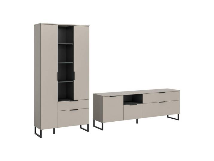 Homes & Jones Wohnkombination Noida (B/H/T: ca. 290/192/41 cm) in Kaschmir/Kaschmir, Recyclingholz, 290x192x41 cm, Wohnzimmer, Wohnwände
