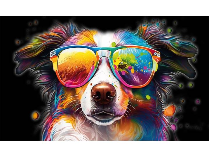 Leinwandbild BÖNNINGHOFF Wandbild BUNTER HUND XXL 90x150 cm – Leinwandbild Keilrahmen Deko , bunt (farbe bild(er): schwarz, orange, blau, weiß), B:150cm H:90cm T:4,5cm, Canvas, MDF, Bilder, Leinwandbild, auf Keilrahmen gespannt
