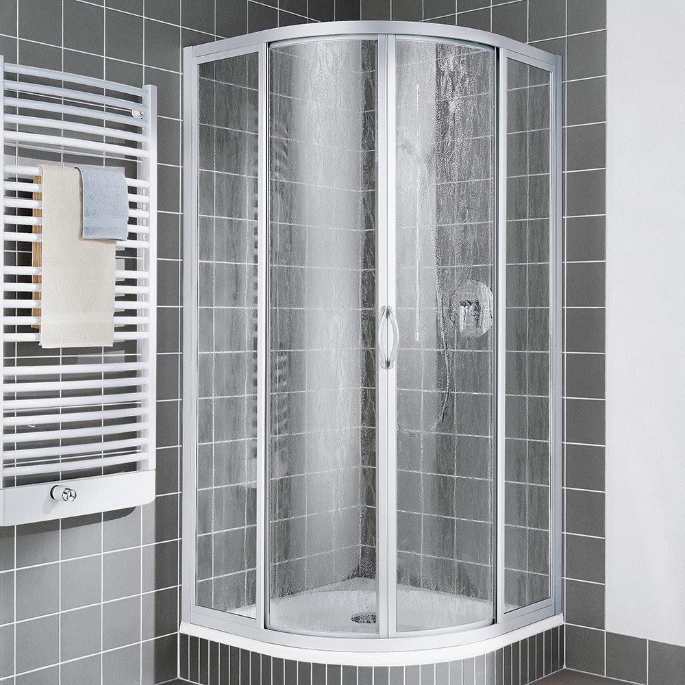 Kermi Nova 2000 Viertelkreis-Duschkabine R53 mit Gleittüren u. Festfeldern 80x80x185 cm, Duschkabinen, N2R530801821K,