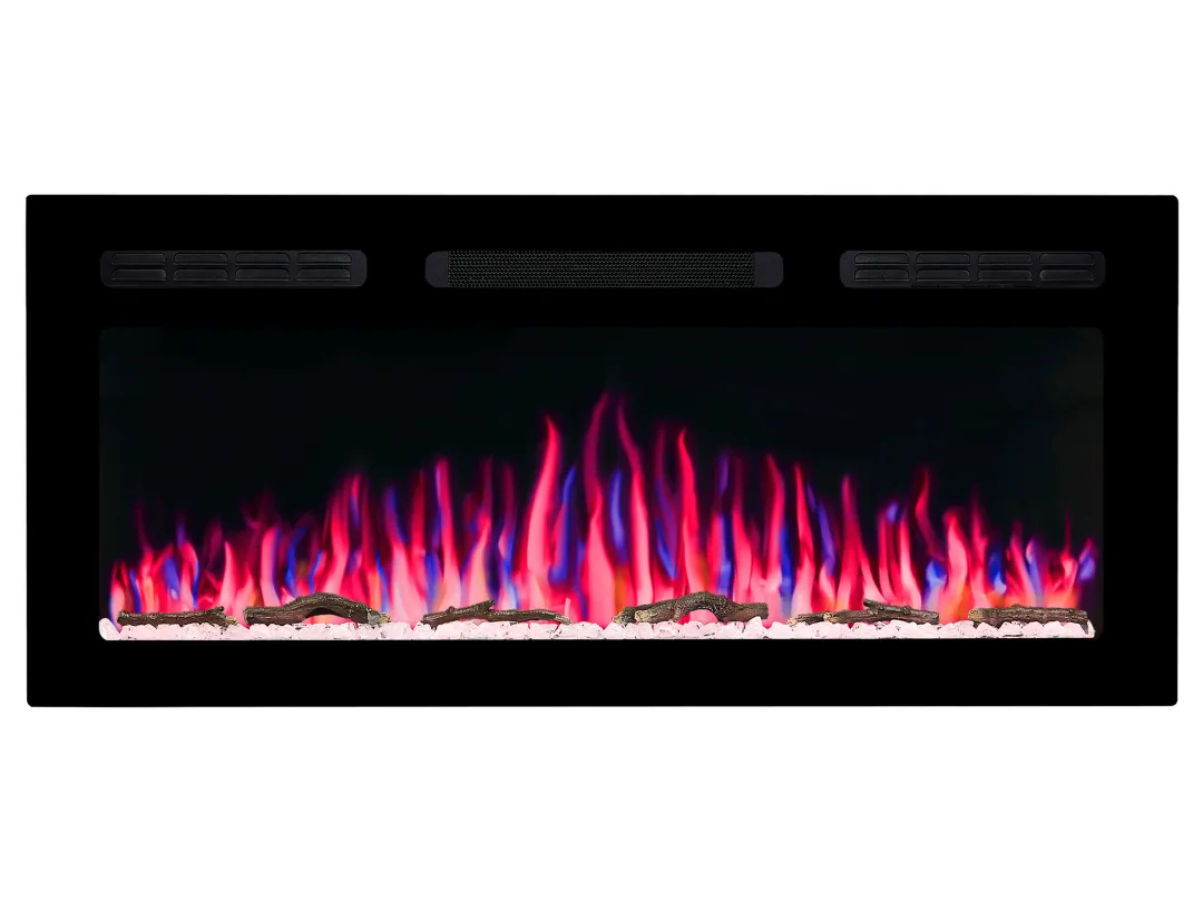 ArtiFlame Elektrokamin AF40WR Elektrischer Einbaukamin mit Heizung 1800 W, realistischer Flammeneffekt, LED-Beleuchtung, Fernbedienung, Timer, Schwarz