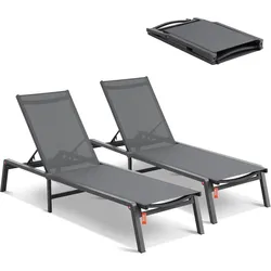 VEVOR Chaiselongue-Stühle für den Außenbereich, Aluminium-Terrassen-Liegestühle mit 5 verstellbaren Positionen, klappbare Pool-Liegestühle, Liegestühle und komplett flache Sonnenstühle für Terrasse, Strand, Pool, Dunkelgrau, 2 Stück
