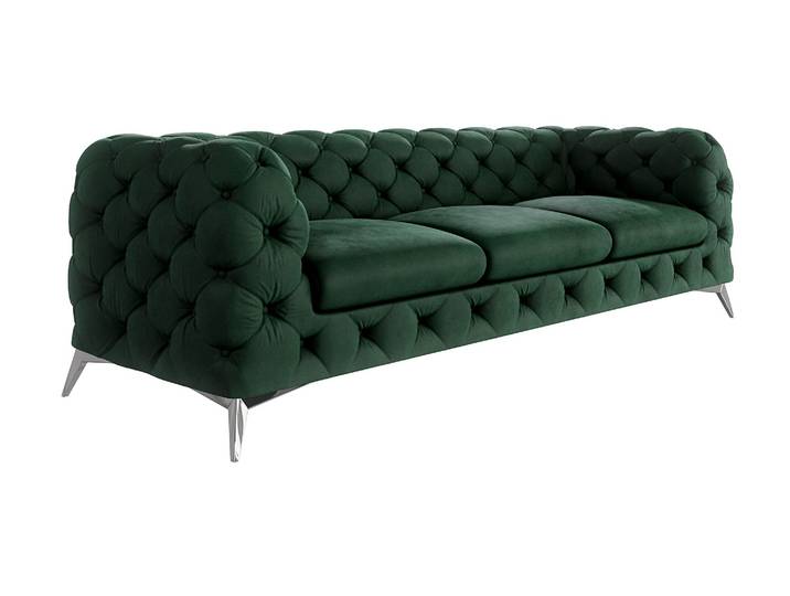 S-Style Möbel Paul - Chesterfield Sofa 3-Sitzer mit Silber Metall Füßen - Flasche Grün