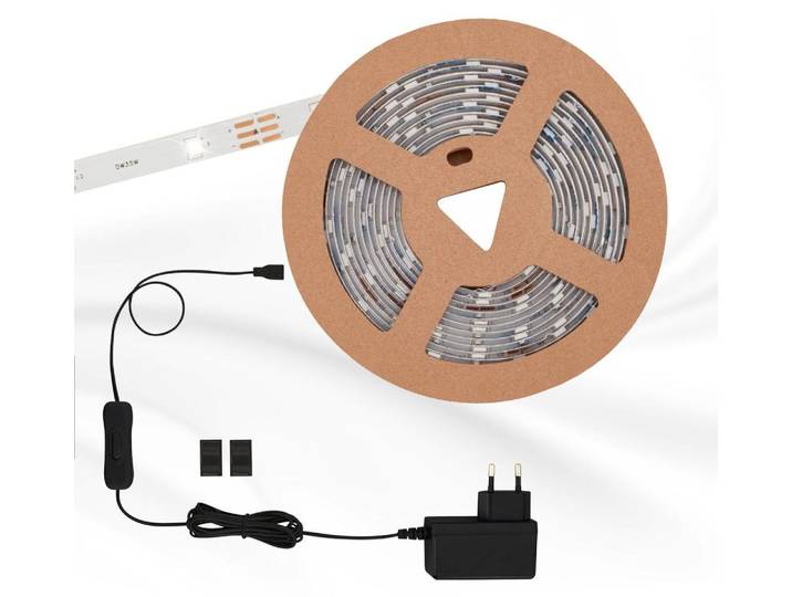 Bande LED 3 mètres 3000K autocollante interrupteur à câble 10W blanc plastique Briloner