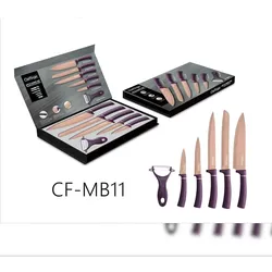 6 tlg. Messerset Lila Gold 5 Messer & 1 Sparschäler Edelstahl Klappbox mit Magnetverschluss Motiv 2