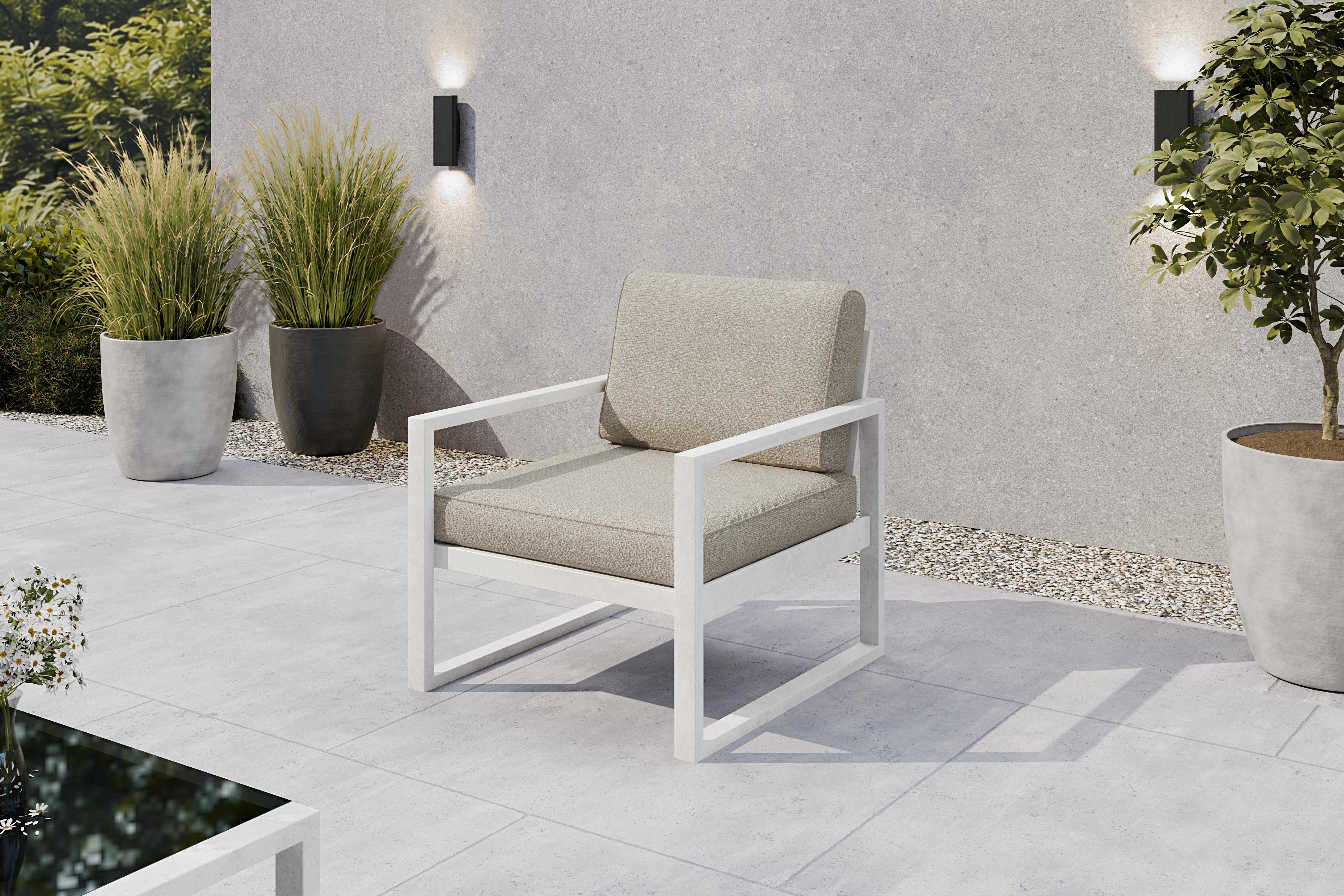 Margaret Hadas24 Gartensessel Outdoor Madera Lounge Sessel Gartenstuhl Terrasse Balkon wetterfest Metall Balkonmöbel Sitzbank mit Lehne, weiß, ecru