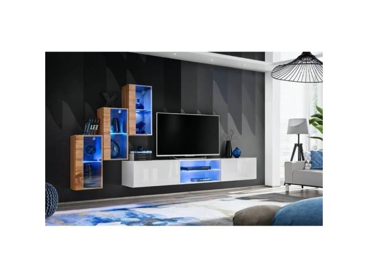 Meubles TV - ASM - Interrupteur mural XXII - 3x armoire suspendue - Éclairage LED bleu - Design contemporain