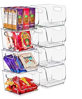 Sorbus Stackable Storage Bins Open Front, Clear Stackable Storage Bins, Pantry Bins for Storage and Organization