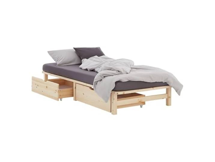 Homestyle4u Massivholzbett 90x200 mit Schubladen & Matratze Einzelbett Kiefer Natur, Palettenbett-Design, Lattenrost inklusive – ideal für Gäste- und WG-Zimmer
