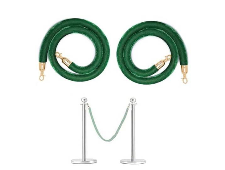 Rungenseil aus grünem Samt mit gold- und silberfarbenen Haken – 3 m lange Absperrung zur Massenkontrolle for Veranstaltungen, Hochzeiten und Ausstellungen(Gold Hook,155cm(61 in))