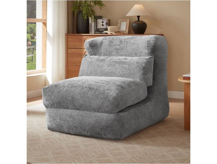 WUVRIE Fauteuil lounge modulable gris en mousse convertible en chaise longue 210 x 90 x 86 cm
