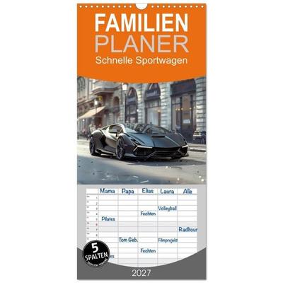 Familienplaner 2027 - Schnelle Sportwagen mit 5 Spalten (Wandkalender, 21 x 45 cm) CALVENDO