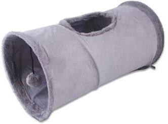 Daily Deals Depot Collapsible Cat Winter Suede Tunnel Interactive 2 Way & 3 Way Play Chase Hide Tunnel For Puppy, Rabbit & Kitten short Tunnel Grey