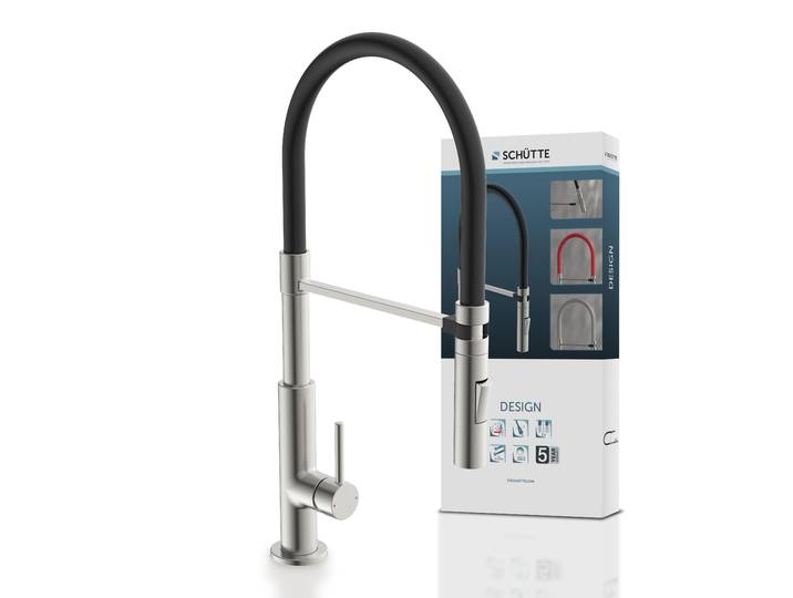 Spültischarmatur SCHÜTTE Design , silber (silberfarben), Armaturen, Spültischarmatur, ausziehbar, 360 schwenkbar, Edelstahloptik/Schwarz, Hochdruck