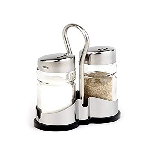 APS CF295 Zout en peper menage met roestvrij stalen frame en glazen shakers, 8 x 4 x 13 cm