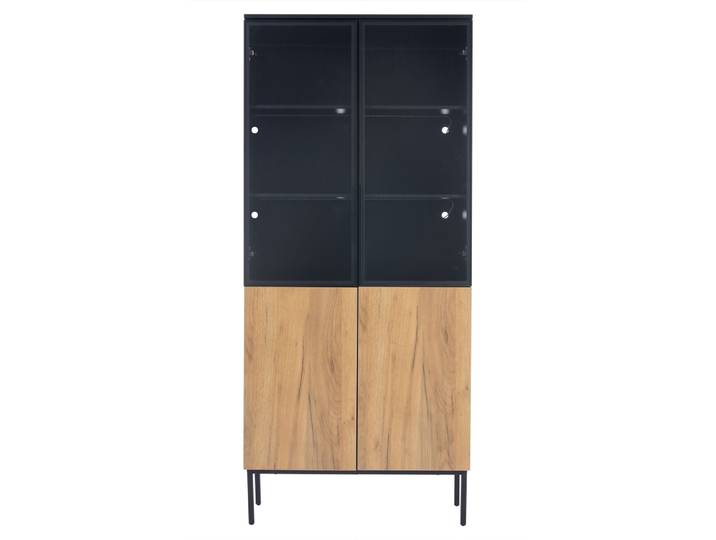 Vitrine haute noir et effet bois avec éclairage LED portes en verre
