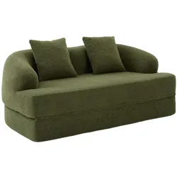 SCHLAFSOFA 2-in-1 Klappbett Grün Chenille 2-Sitzer mit Kissen