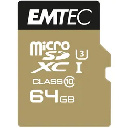 Emtec microSDXC Klasse10 Speedin (64 GB, microSDXC, U3, UHS-I), Speicherkarte, Schwarz, Braun