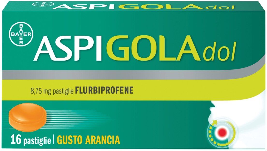 Bayer Aspi Gola Dol Mal di Gola 16 Pastiglie Arancia Senza Zucchero
