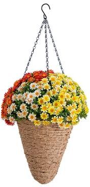 Nearly Natural 28-in UV Resistant Autumn Fall Mixed Daisy in Cone Hanging Basket