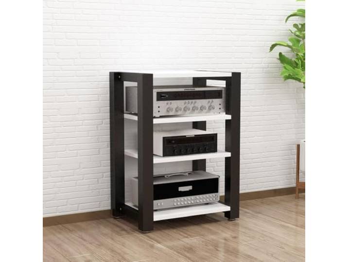 Hifi Rack Stereo-Rack Audio-Rack aus Massivholz und Metall, offenes Gestell 2/3/4/5-stufig mit absorbierenden Füßen, geeignet für Wohnzimmer, Spielzimmer und Schlafzimmer(D,31.5*20*23.6IN)