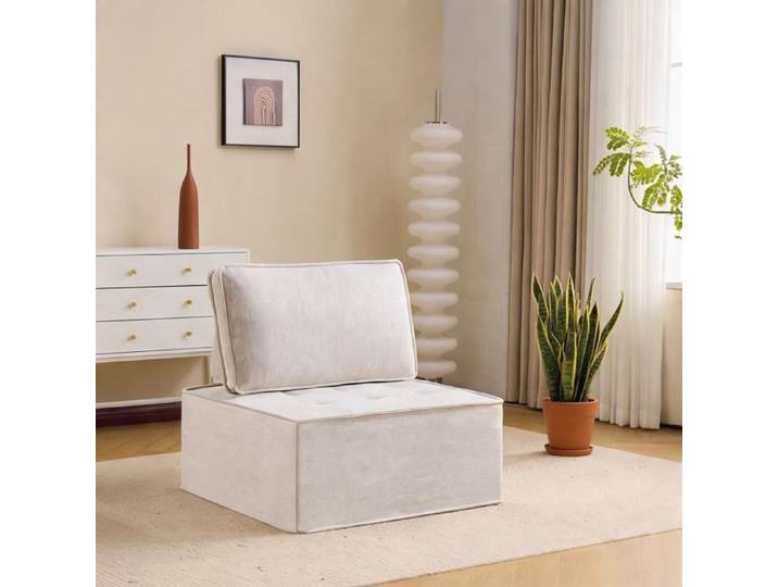 Canapé monoplace modulable pour petit espace en tissu beige 81x81x81 cm