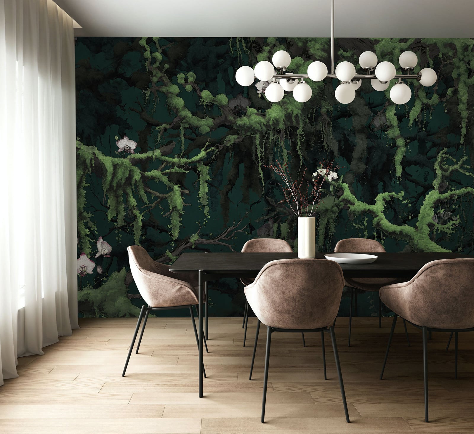 home24 Fotobehang Orch-Idee Groen Floral Modern Breedte: 350 cm