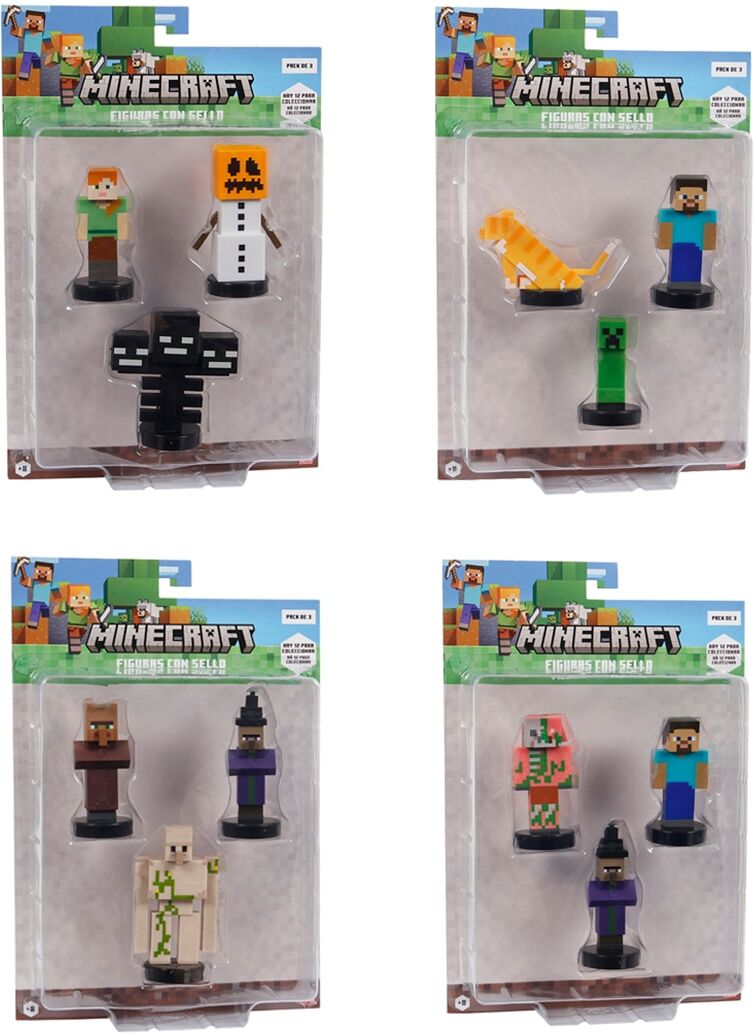 Bizak Minecraft, pack de 3 figuras de 5 cm surtidos..