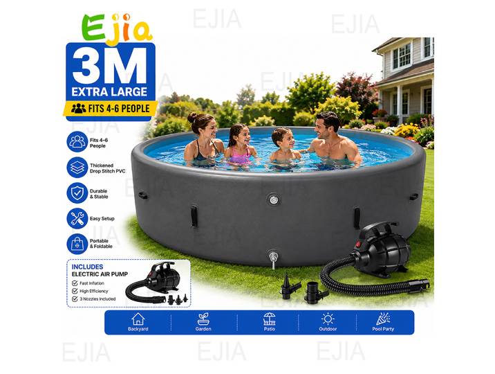 Piscine gonflable 3M x 1,2M pour adultes et familles, piscine ronde extra-large en PVC avec pompe électrique, convient à 4-6 personnes