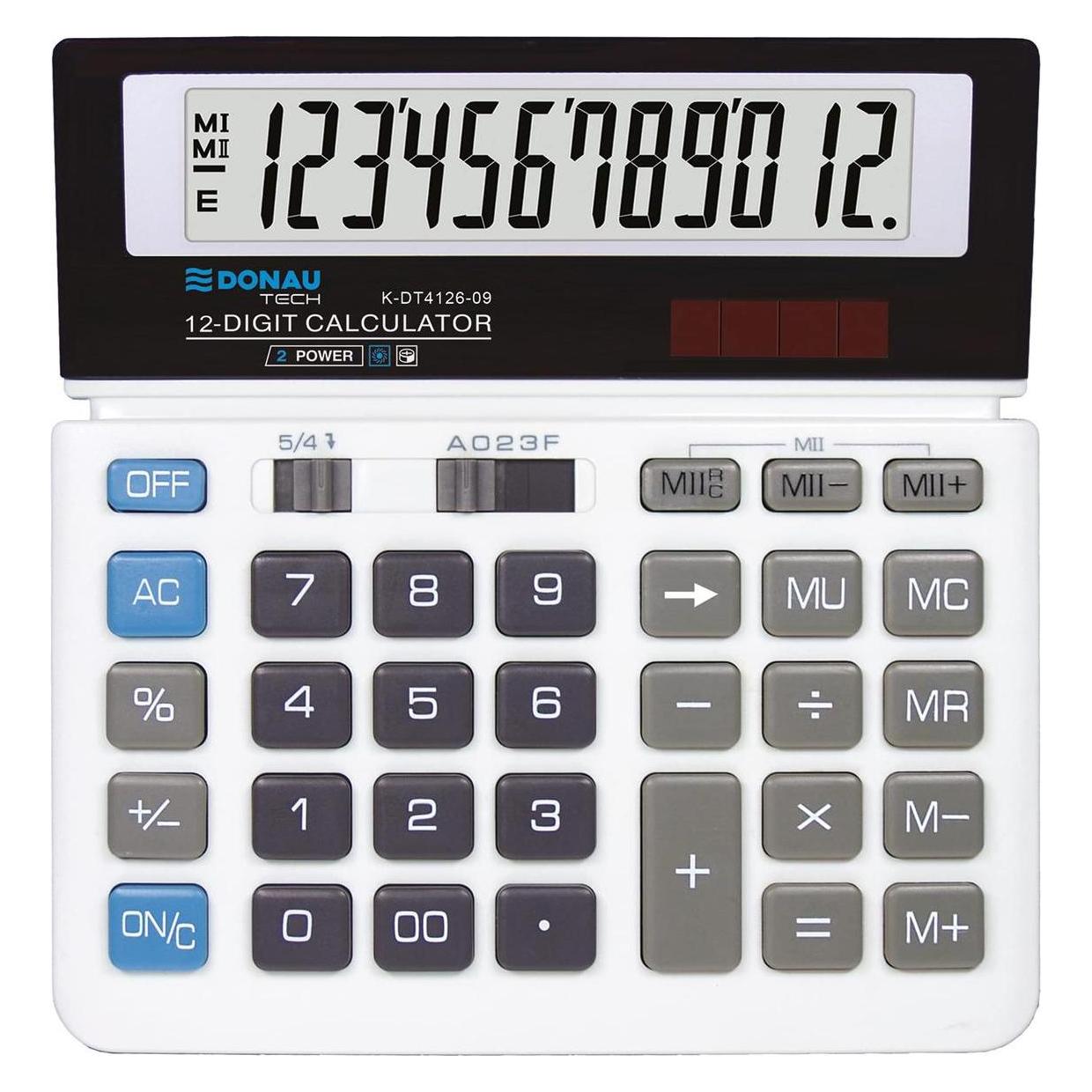 Donau Rechner TECH Bürorechner, 12-stellig Anzeige, dimmbar. 156x152x28mm, weiss (Batteriebetrieb) (K-DT4126-09)