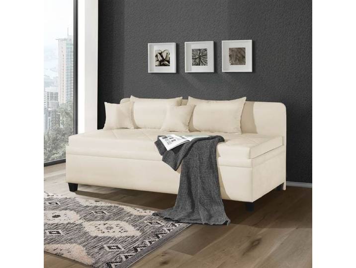 Sofaliege Kamina Komfort Microvelours mit Bettkasten Kunstfaser H:87cm/B:205cm/T:109cm Sand Relaxfunktion klassischer Stil