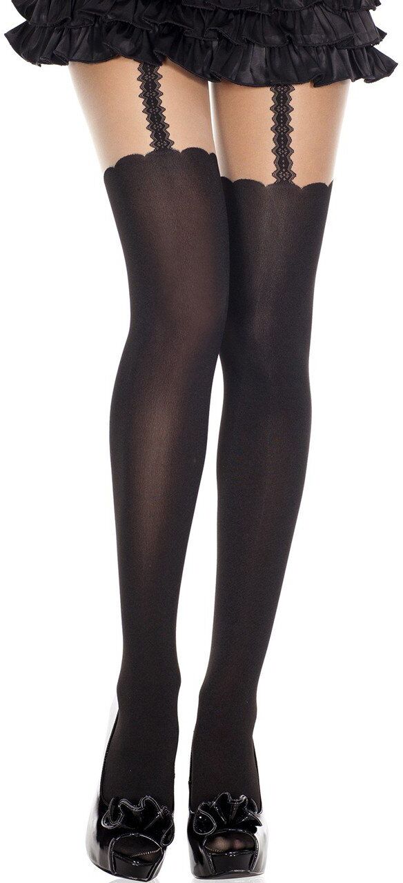 Music Legs Collant fantaisie effet bas opaque avec jarretelles