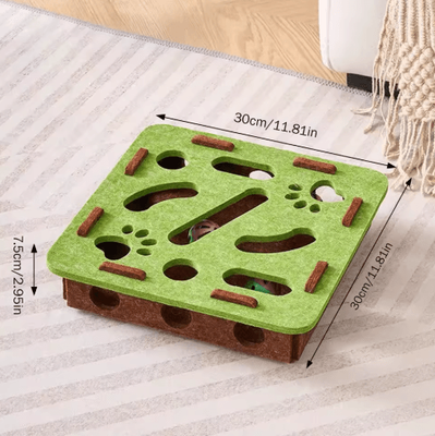 Inspire Picks Interactive Felt Cat Puzzle Box Toy With Ball For Indoor Exercise And Enrichment square Green