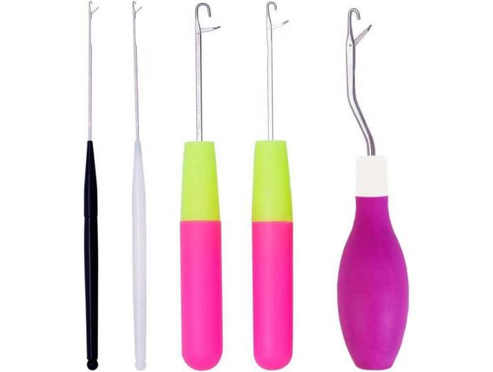 Häkelnadel Set 5-teilig für Haarverlängerung und Teppichherstellung, Mehrfarbig, Metall, 1x1x16.5 cm, Freizeit & Co, Wellness & Gesundheit, Körperpflege