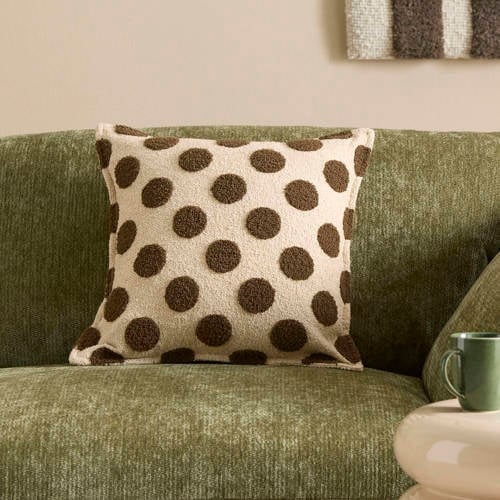 Studio LIVIT vierkant sierkussen Jill met stippen, beige/donkerbruin, 45 x 45 cm