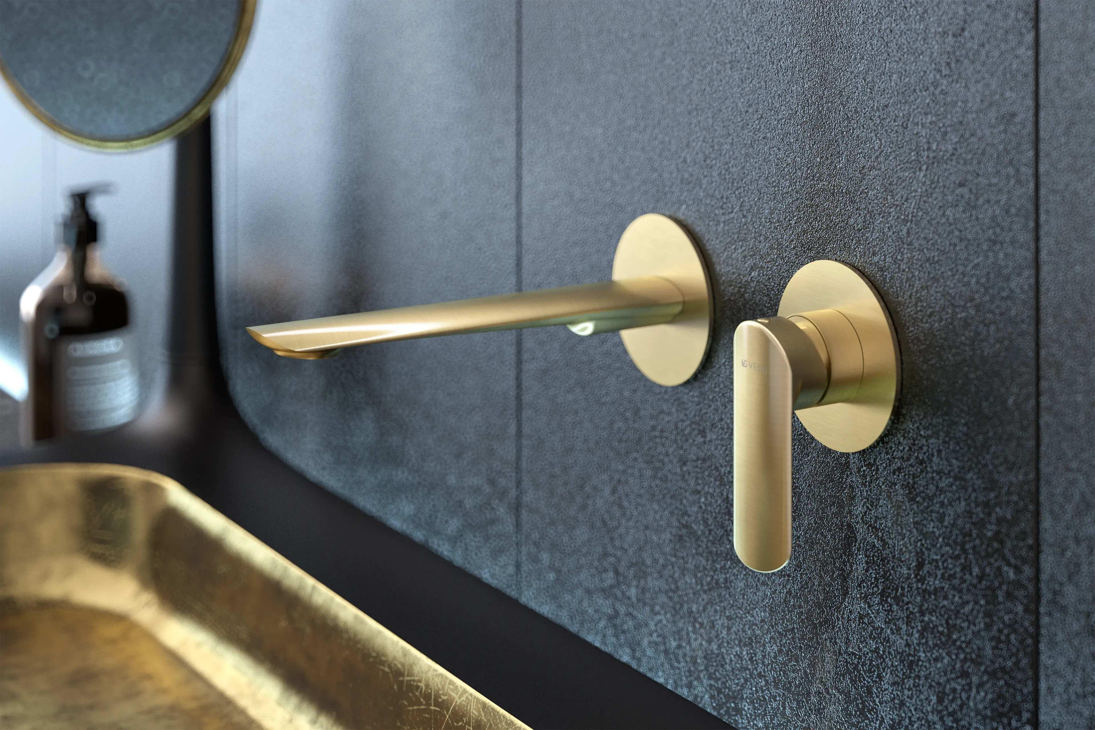 Wand-Waschtischarmatur ohne Ablauf, gebürstetes Gold, ALETTA