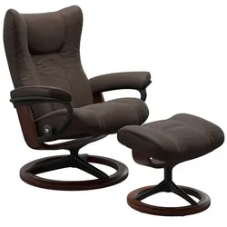 Stressless Sessel mit Hocker Wing Signature Leder Braun Batick Brown S (Small)
