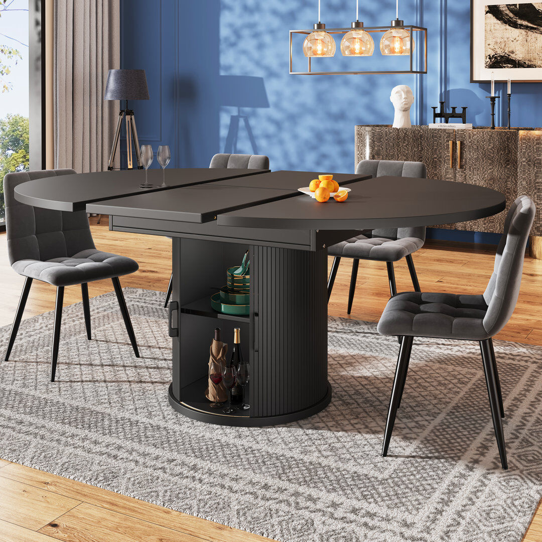 Metro Modern Extendable Dining Table with Built-in Storage Black